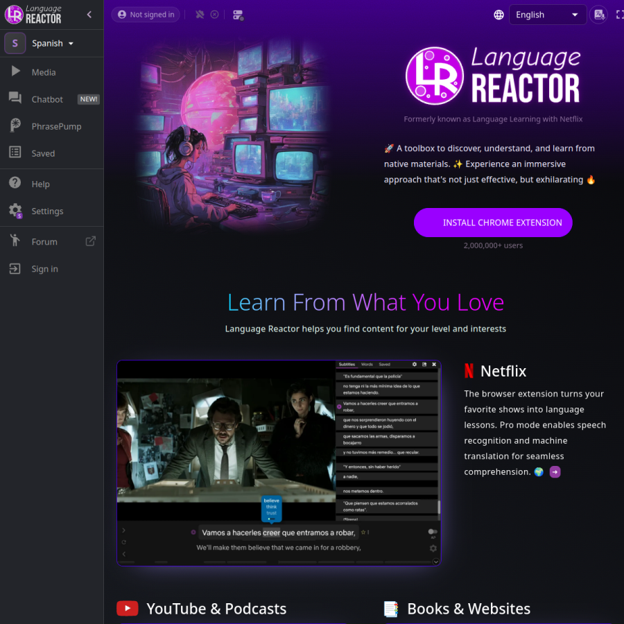 languagereactor.com homepage screenshot