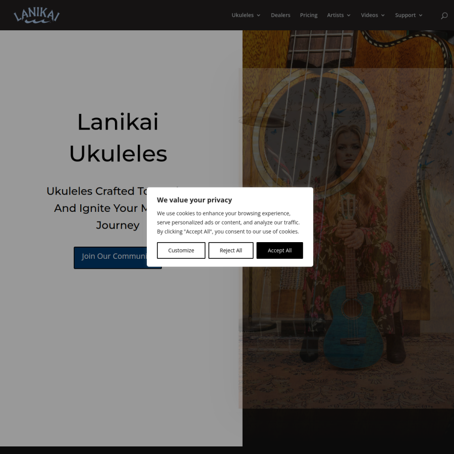 lanikaiukuleles.com homepage screenshot