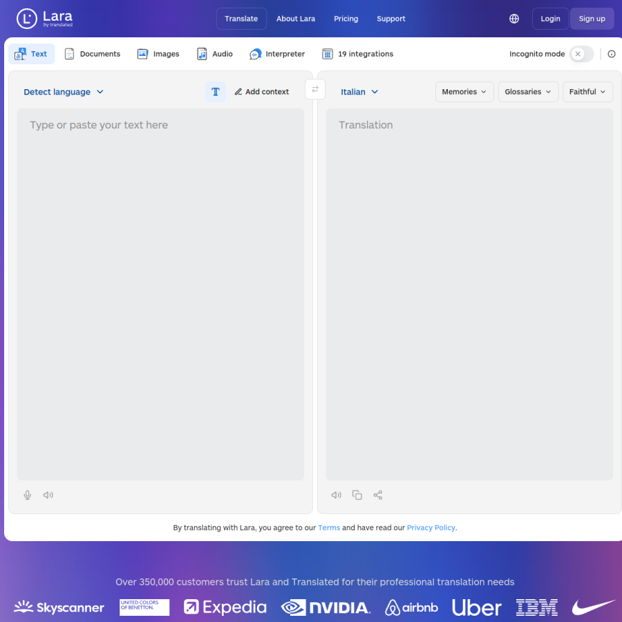 laratranslate.com homepage screenshot