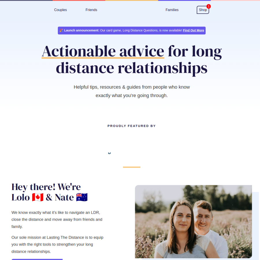 lastingthedistance.com homepage screenshot