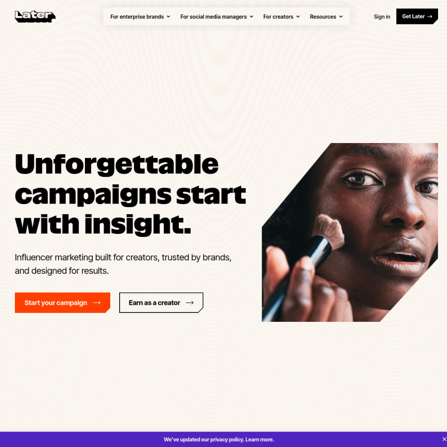 later.com homepage screenshot