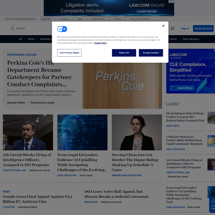 law.com homepage screenshot
