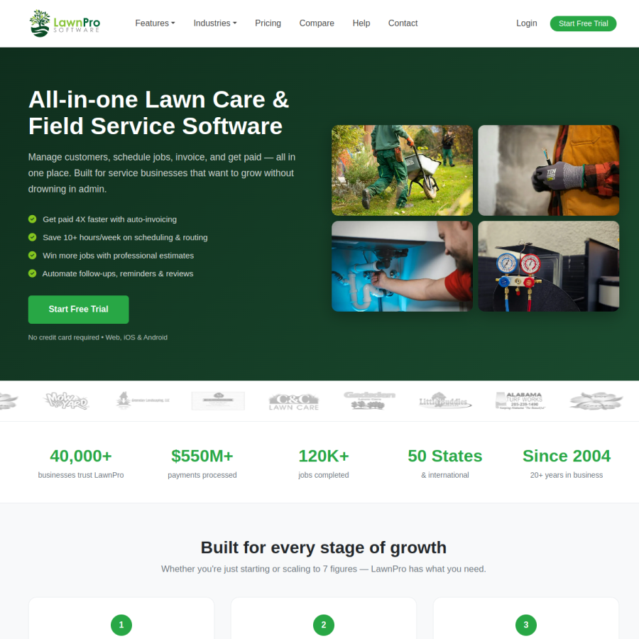 lawnprosoftware.com homepage screenshot