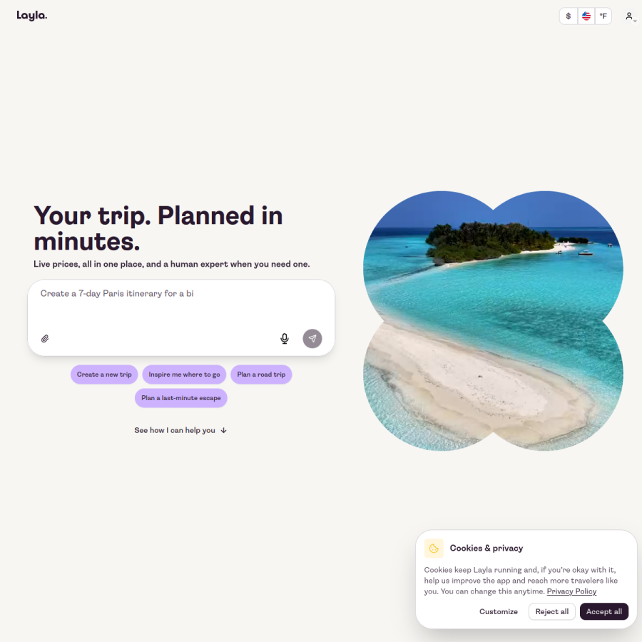 layla.ai homepage screenshot
