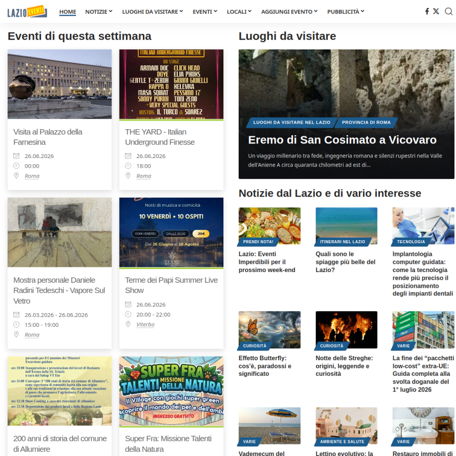 lazioeventi.com homepage screenshot