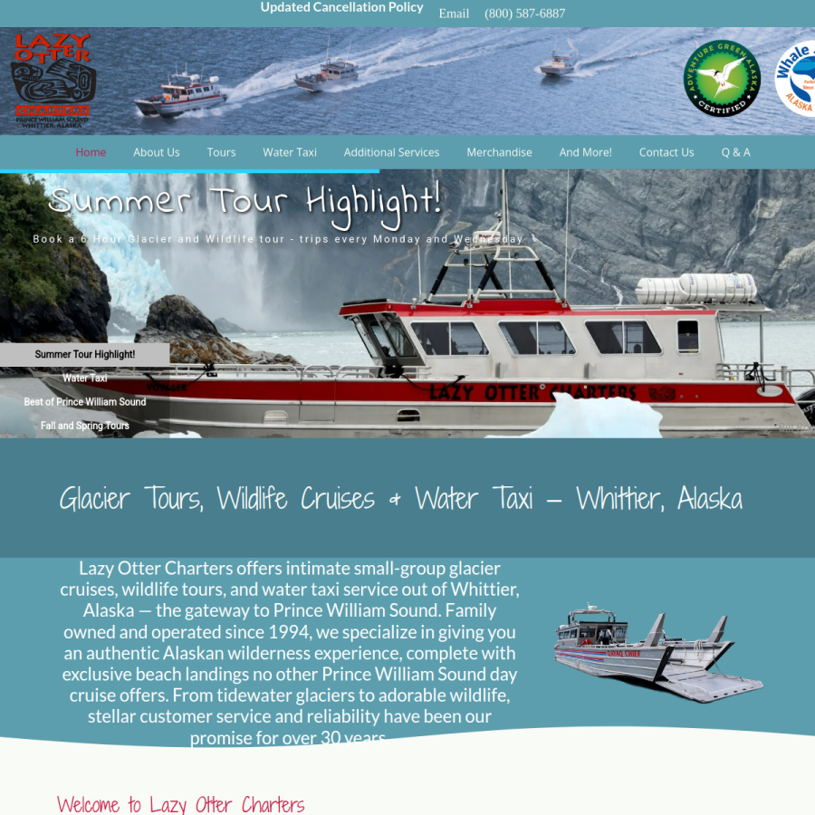 lazyottercharters.com homepage screenshot