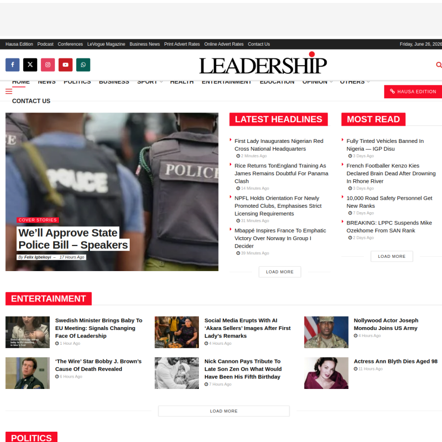 leadership.ng homepage screenshot