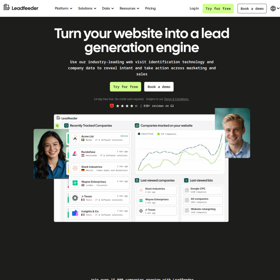 leadfeeder.com homepage screenshot