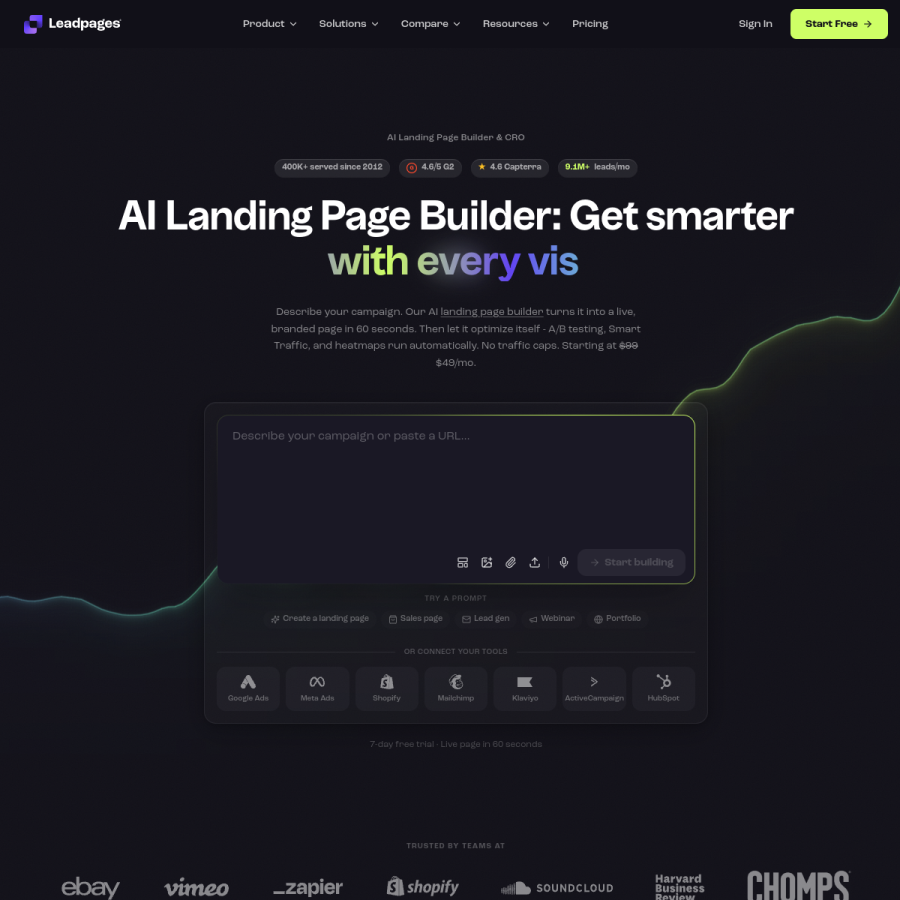 leadpages.com homepage screenshot