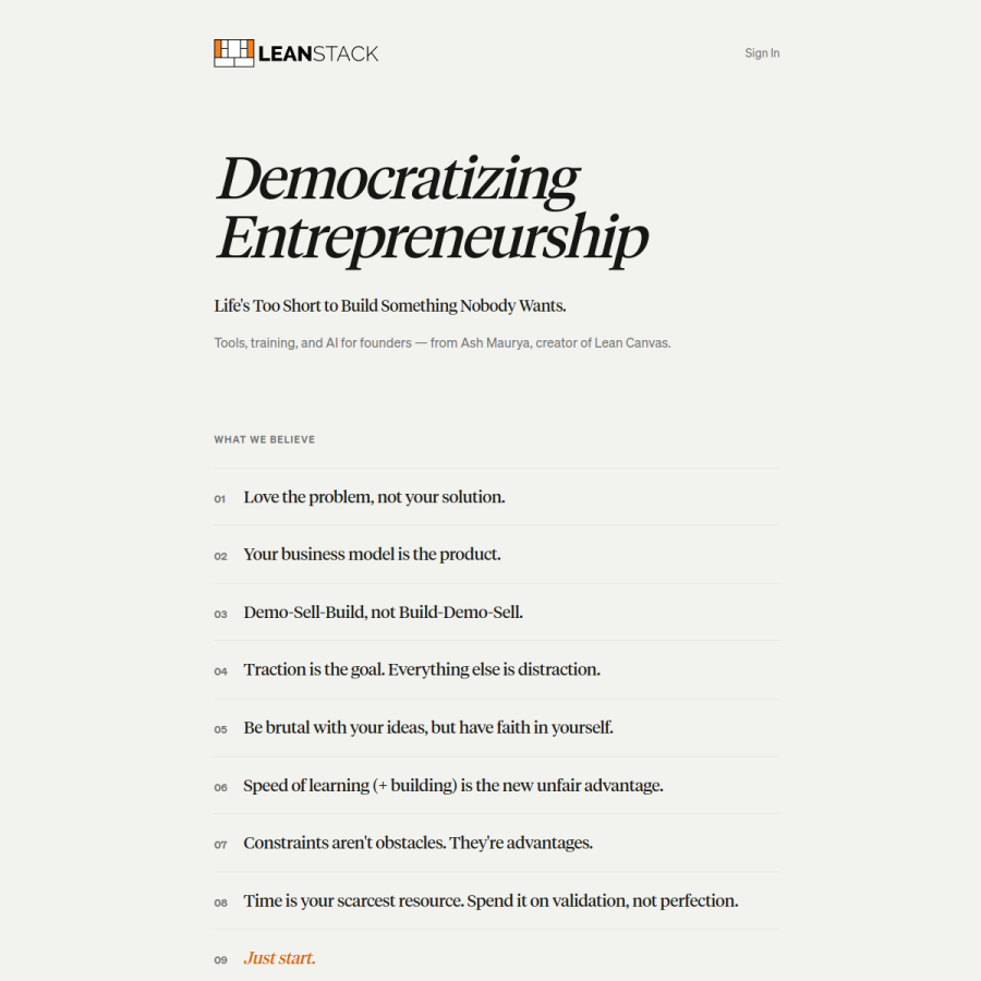 leanstack.com homepage screenshot