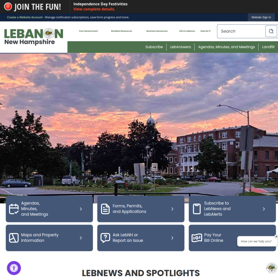 lebanonnh.gov homepage screenshot