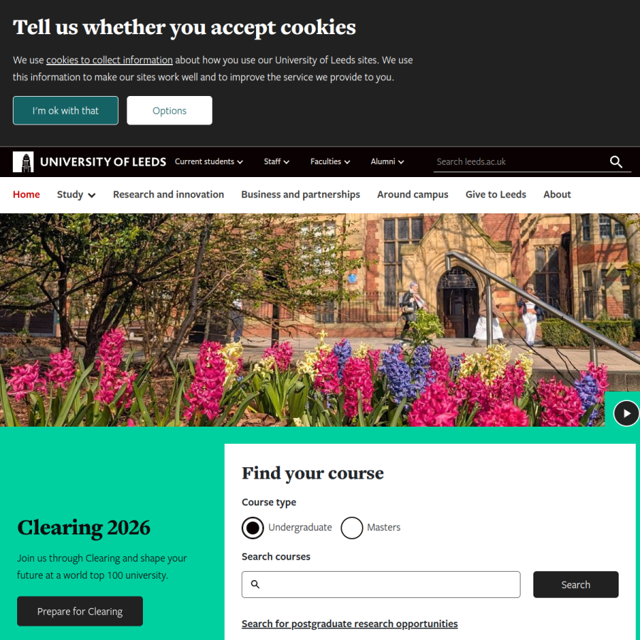 leeds.ac.uk homepage screenshot