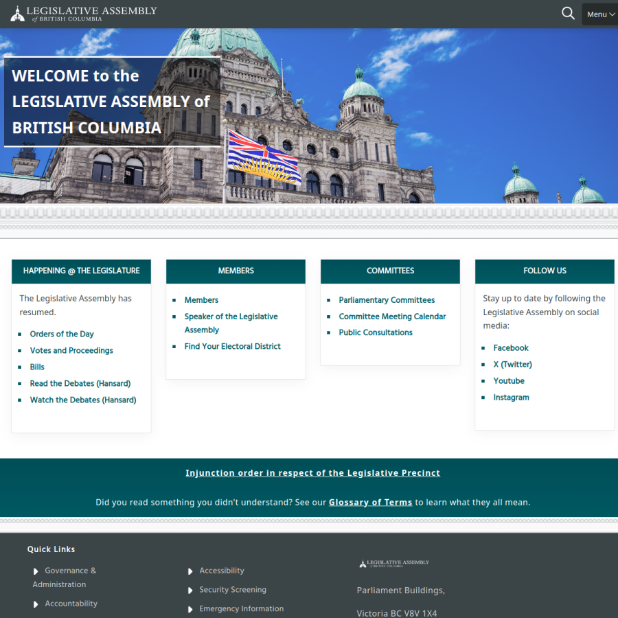 leg.bc.ca homepage screenshot