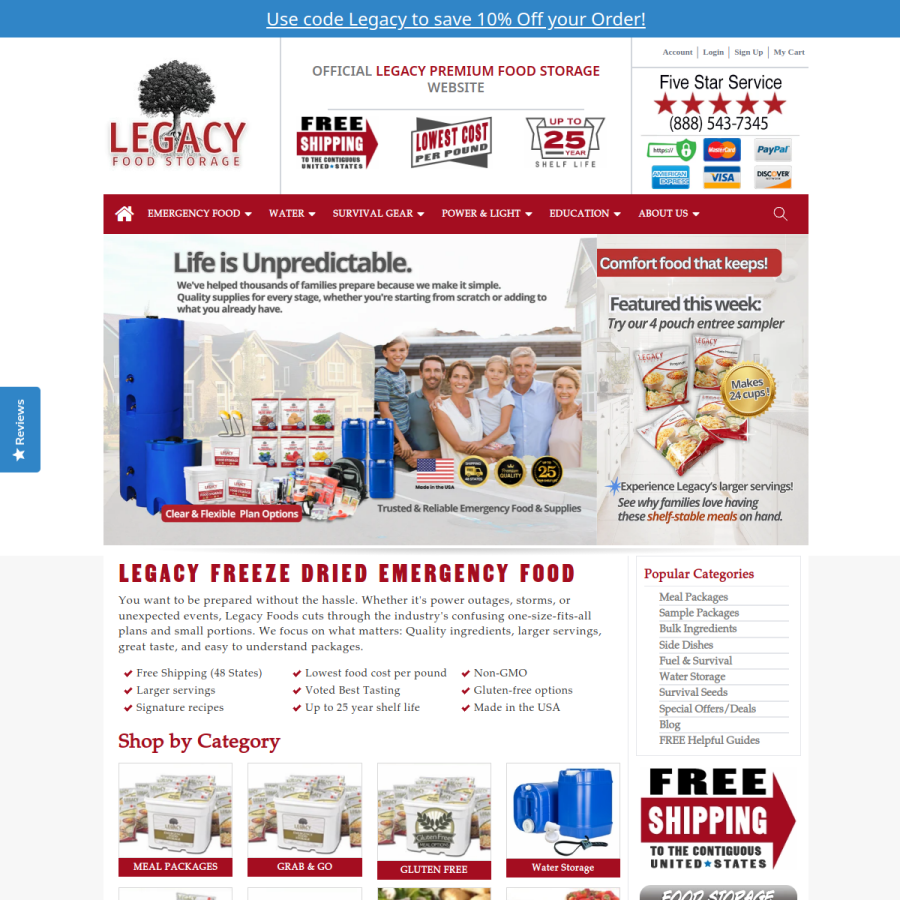 legacyfoodstorage.com homepage screenshot