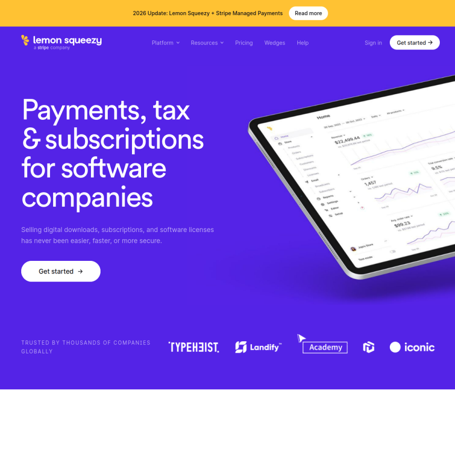 lemonsqueezy.com homepage screenshot