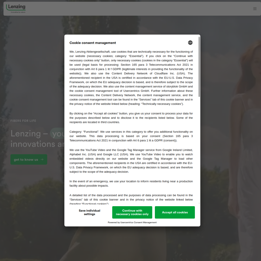 lenzing.com homepage screenshot