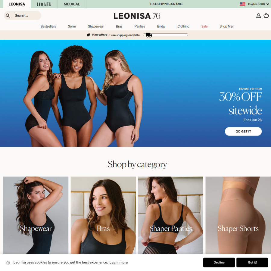 leonisa.com homepage screenshot