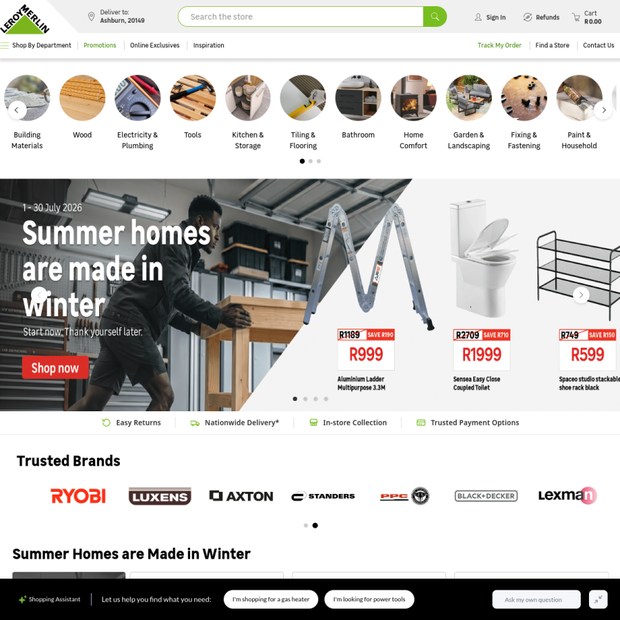 leroymerlin.co.za homepage screenshot