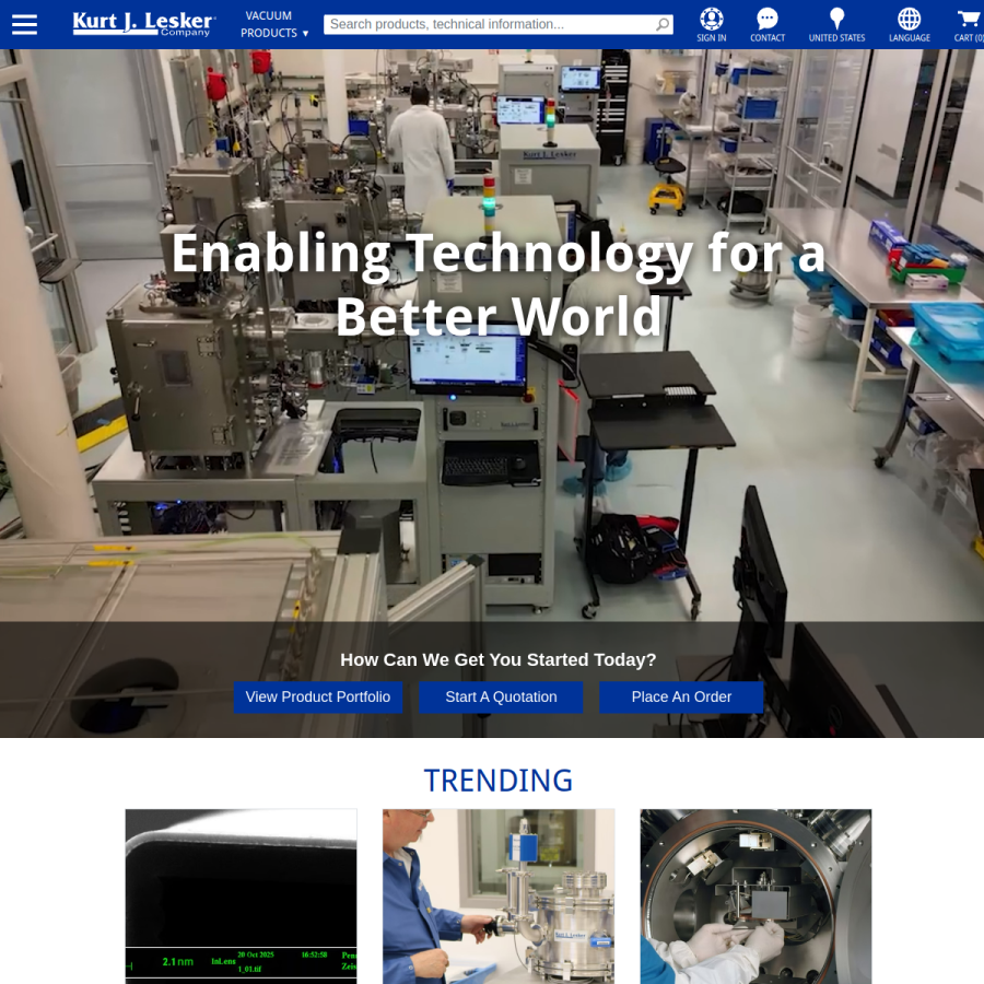 lesker.com homepage screenshot