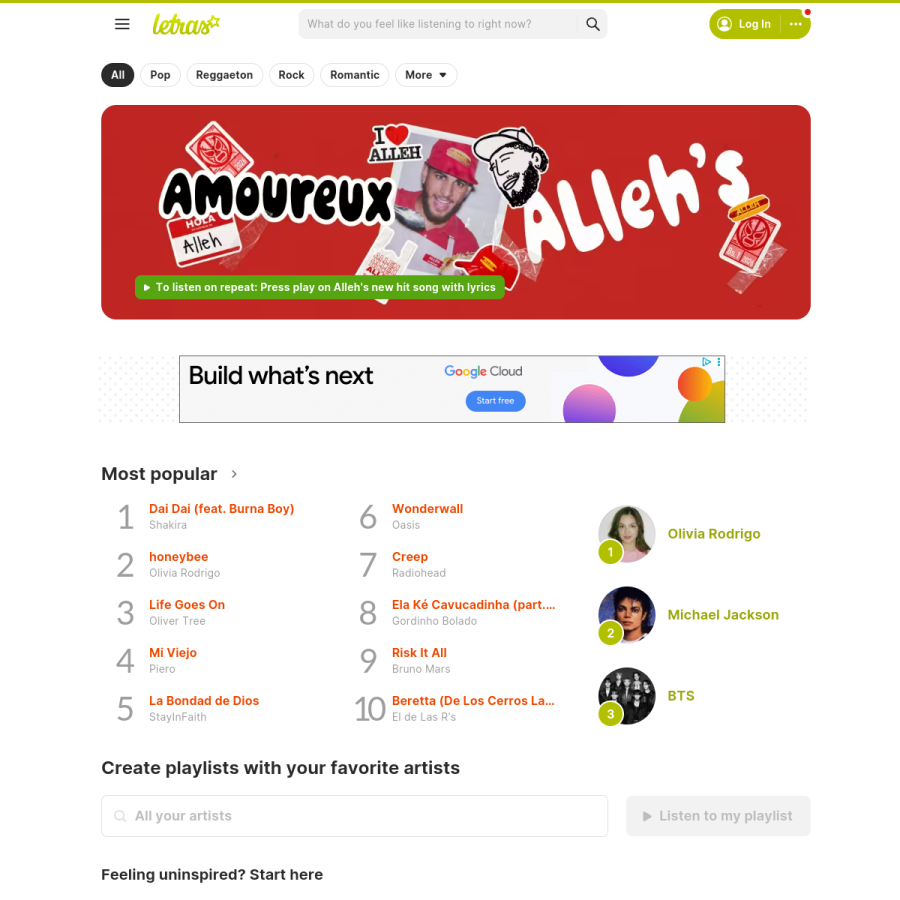 letras.com homepage screenshot