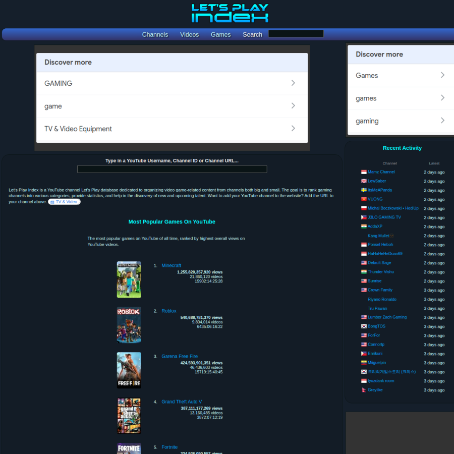 letsplayindex.com homepage screenshot