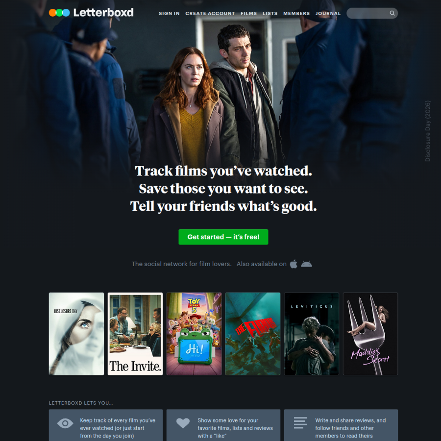 letterboxd.com homepage screenshot