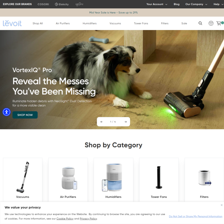 levoit.com homepage screenshot