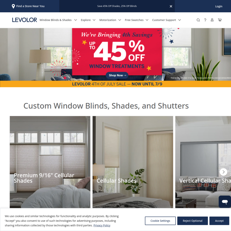 levolor.com homepage screenshot