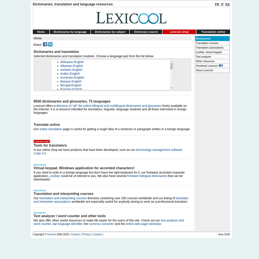 lexicool.com homepage screenshot