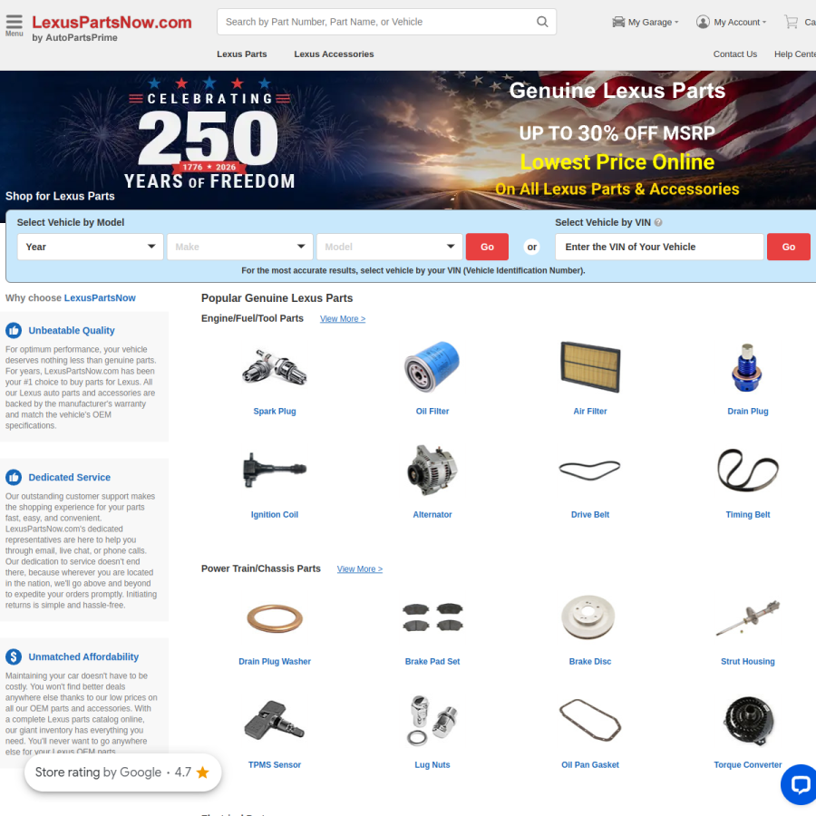 lexuspartsnow.com homepage screenshot