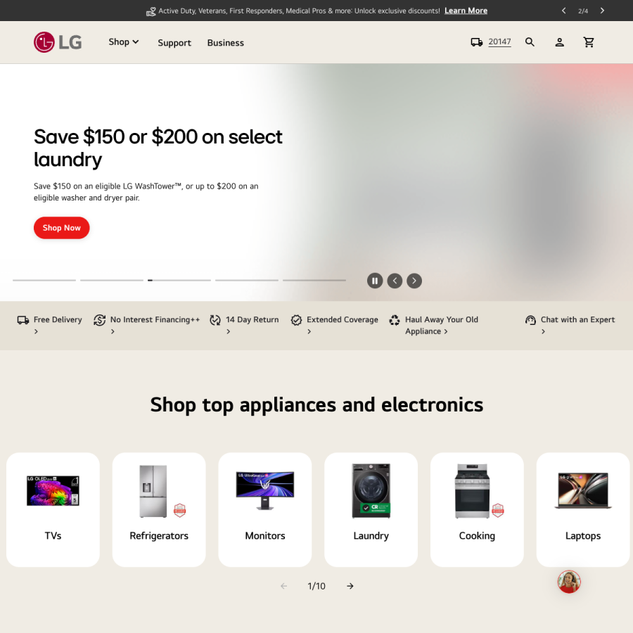 lge.com homepage screenshot