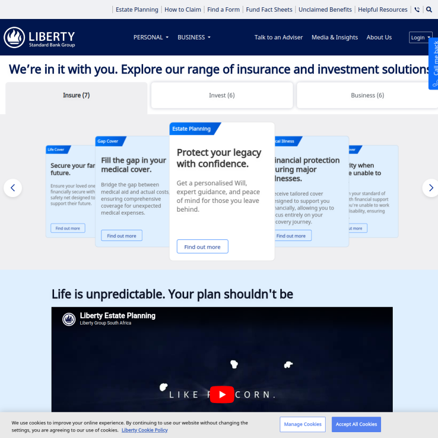 liberty.co.za homepage screenshot