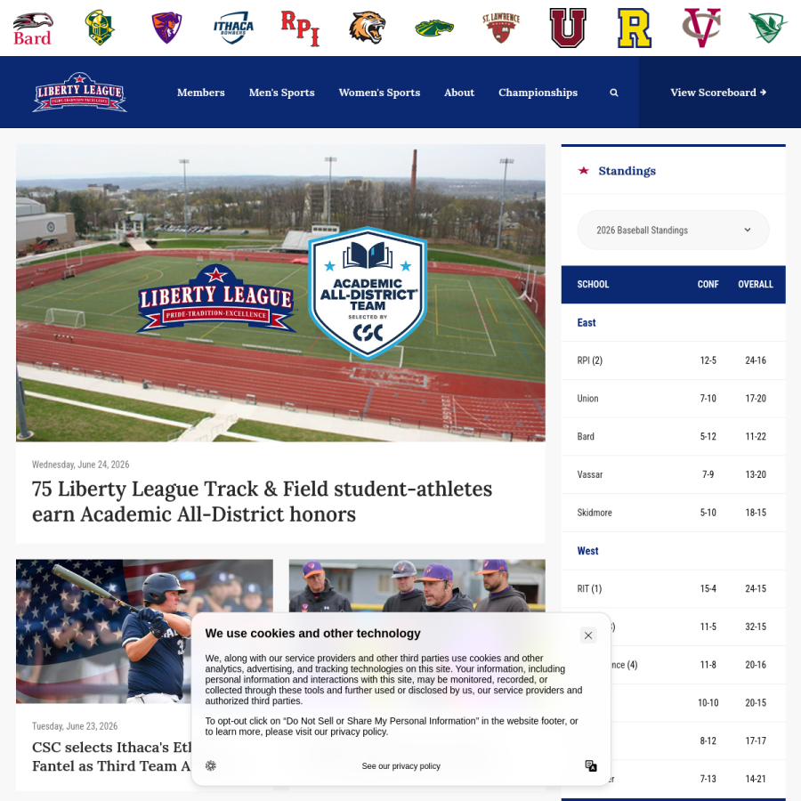 libertyleagueathletics.com homepage screenshot