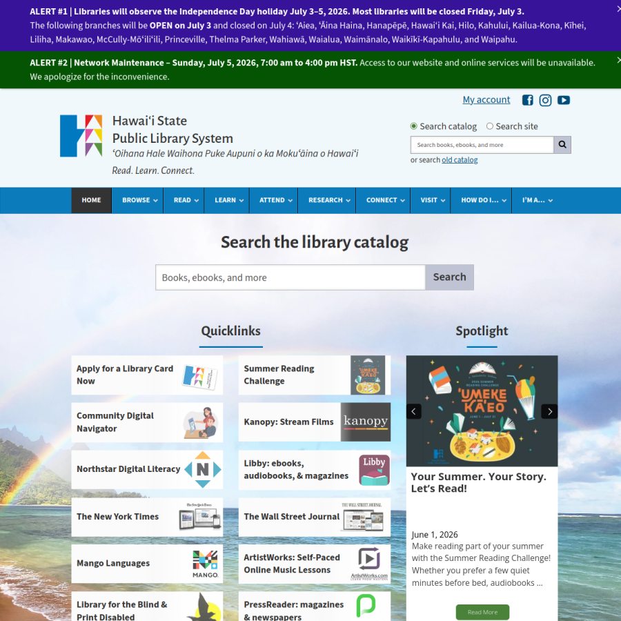 librarieshawaii.org homepage screenshot