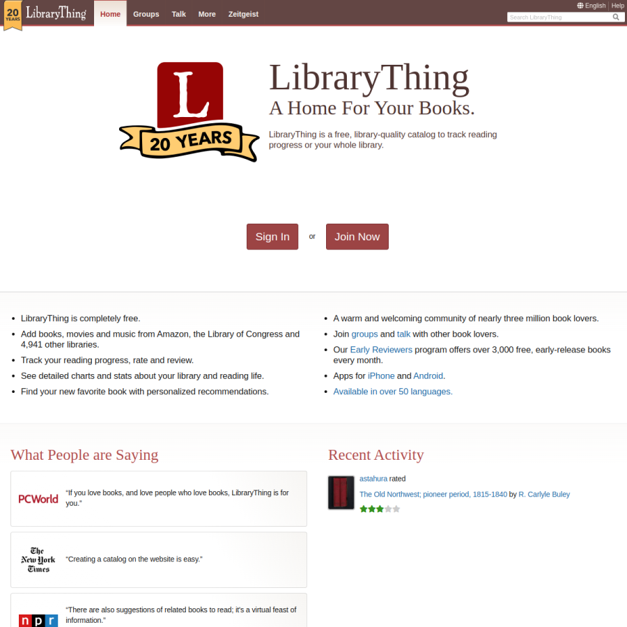 librarything.com homepage screenshot