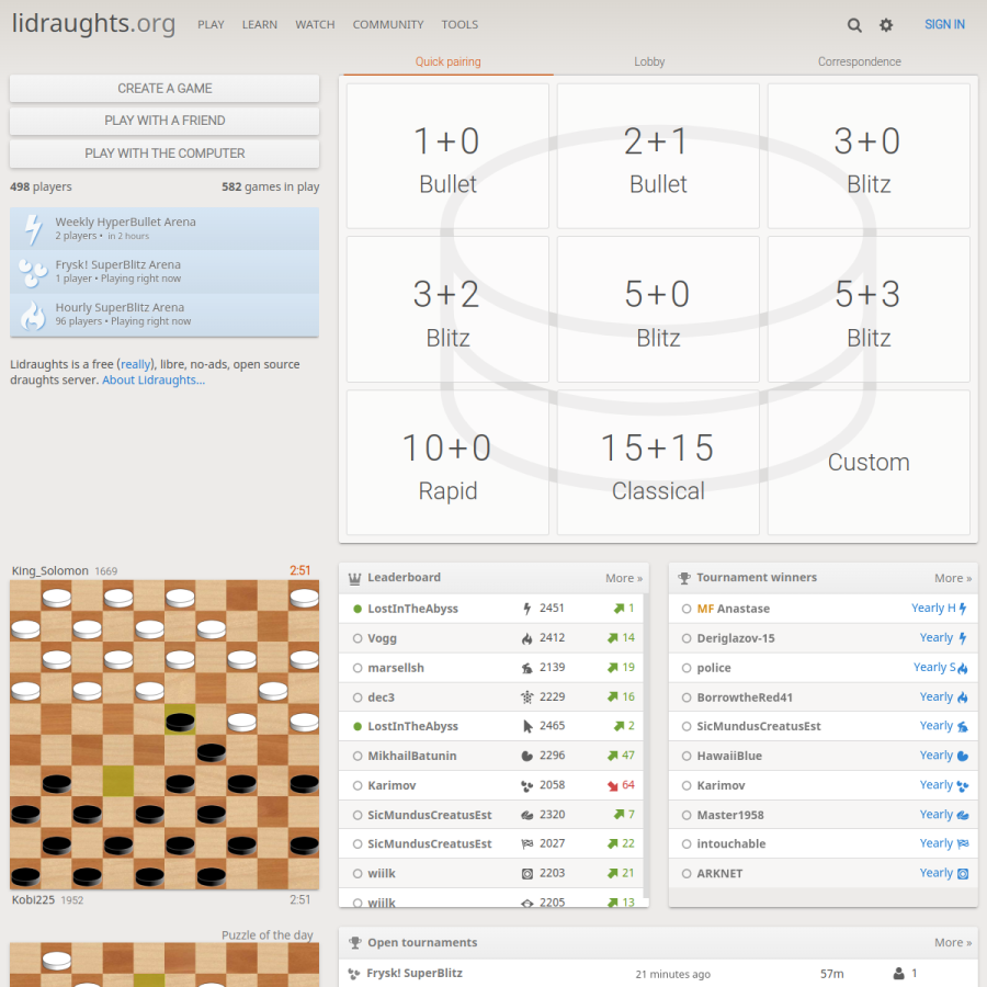 lidraughts.org homepage screenshot