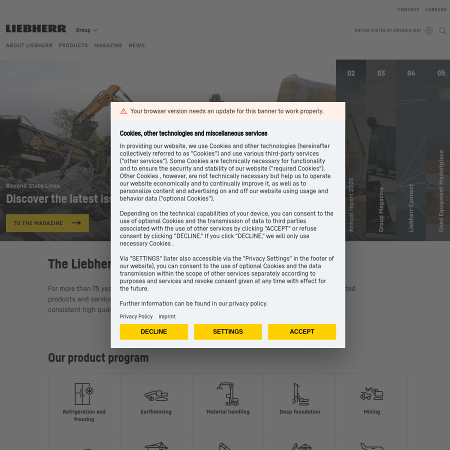 liebherr.com homepage screenshot