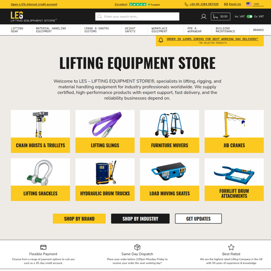 liftingequipmentstore.com homepage screenshot