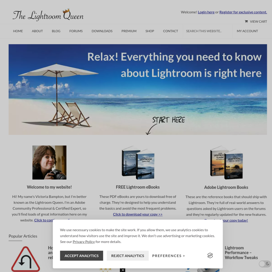 lightroomqueen.com homepage screenshot