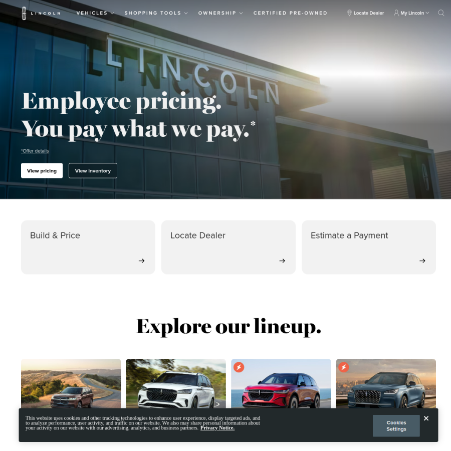 lincoln.com homepage screenshot