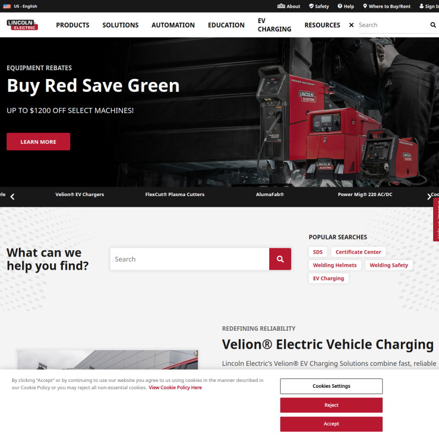 lincolnelectric.com homepage screenshot