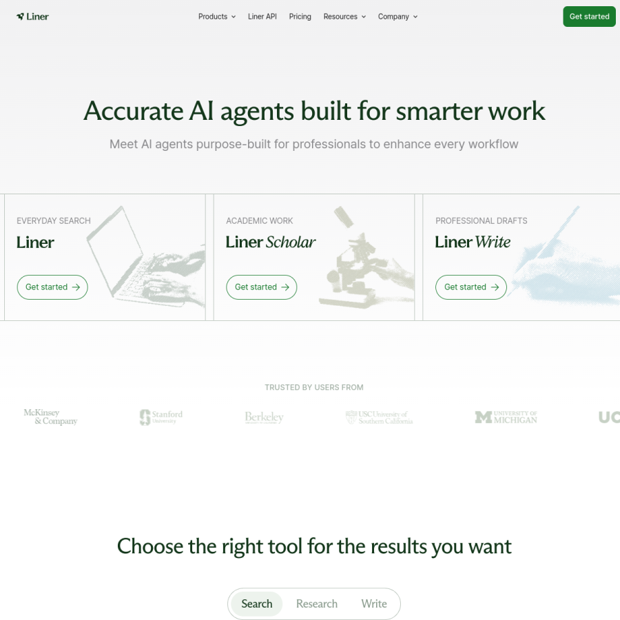 liner.com homepage screenshot
