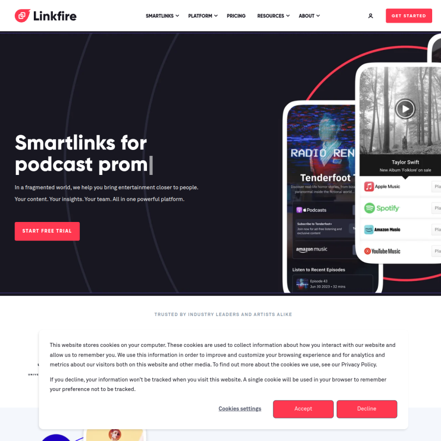 linkfire.com homepage screenshot