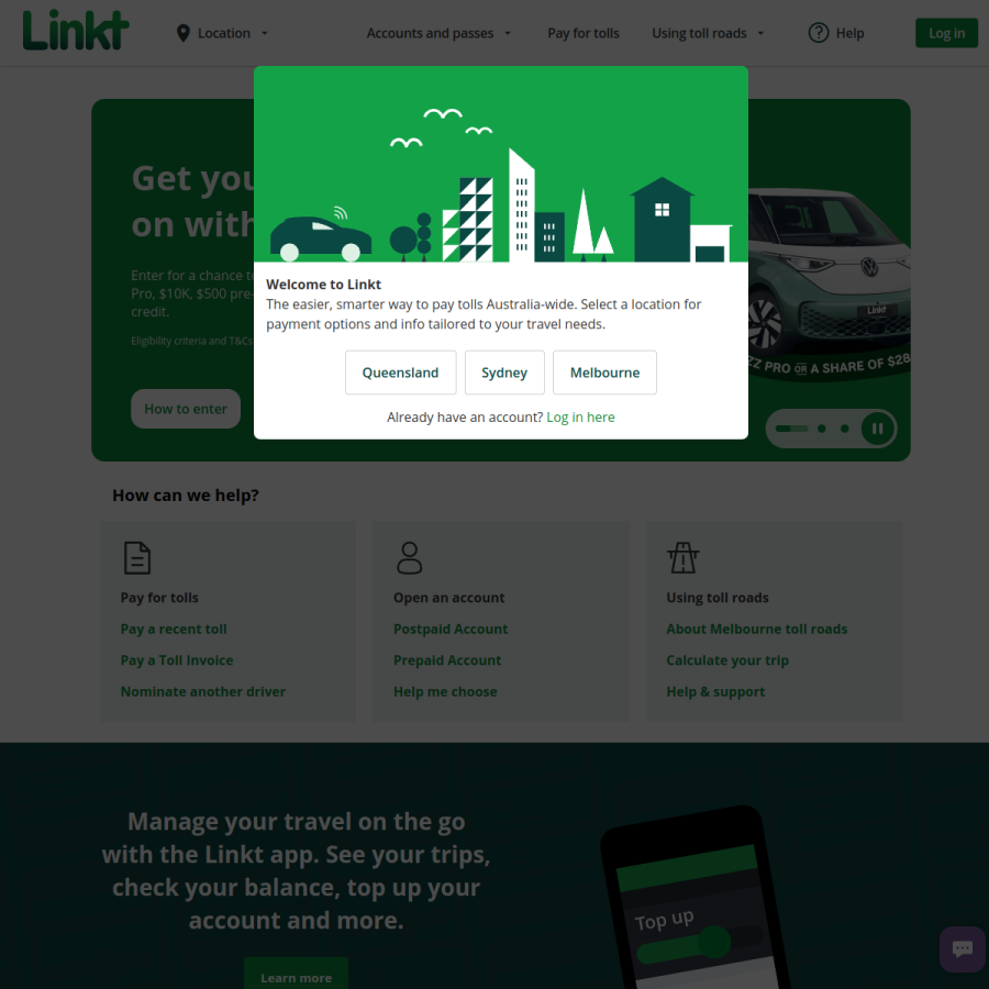 linkt.com.au homepage screenshot
