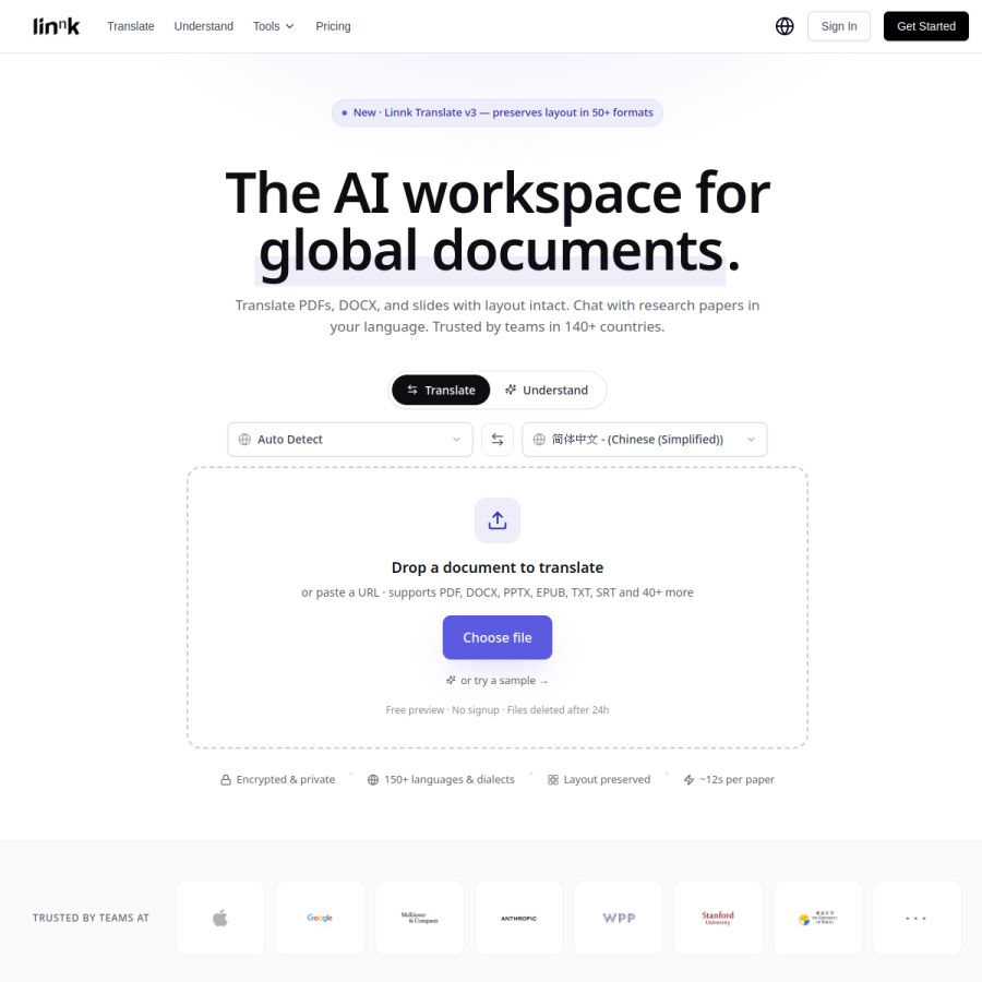 linnk.ai homepage screenshot