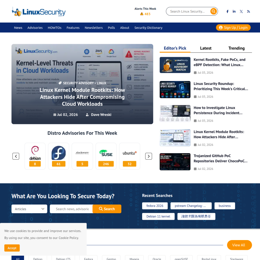 linuxsecurity.com homepage screenshot