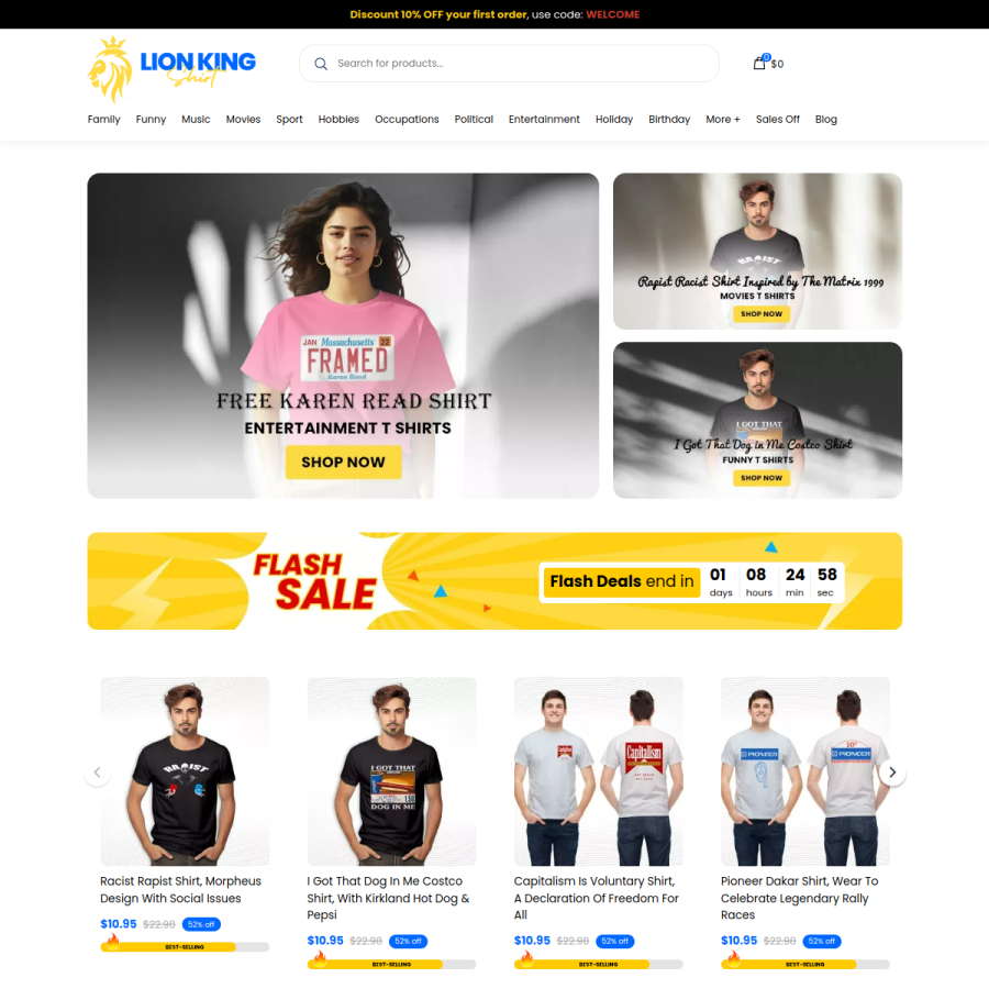 lionkingshirt.com homepage screenshot