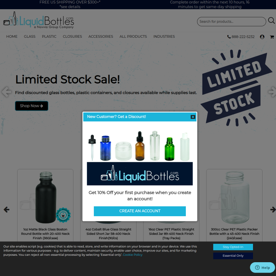 liquidbottles.com homepage screenshot