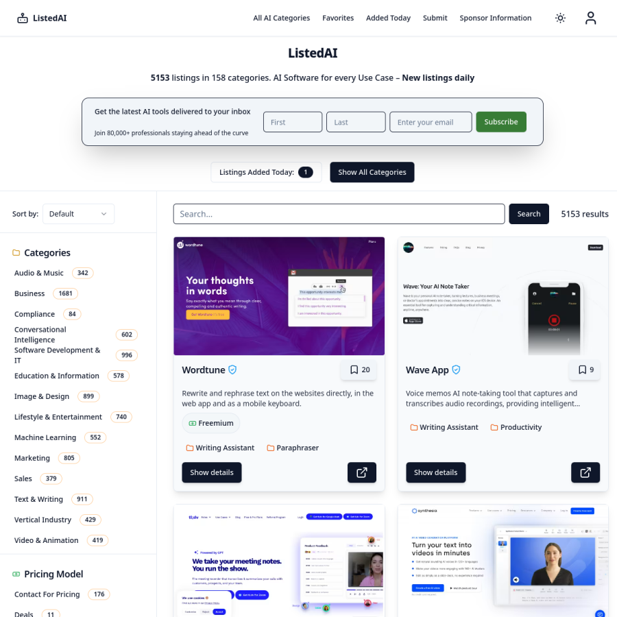 listedai.co homepage screenshot