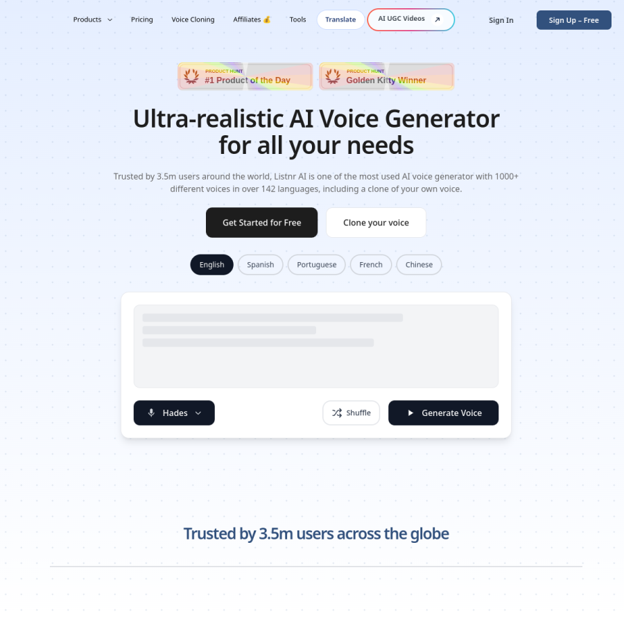 listnr.ai homepage screenshot